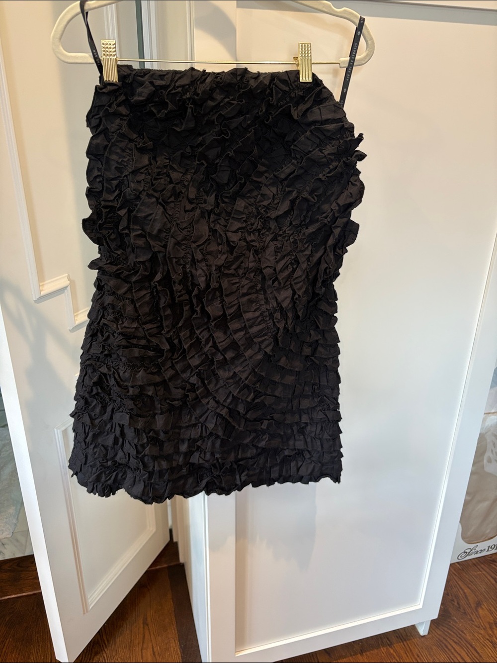 Anthropologie Black Ruffled Strapless A line dress